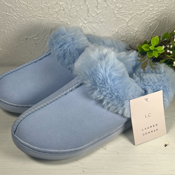 LC Lauren Conrad Shoes - NWT LC Lauren Conrad Women's Soft Faux Fur Baby Blue Slippers NWT